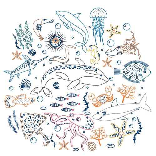 Cute Marine Animal Collection Vector Image