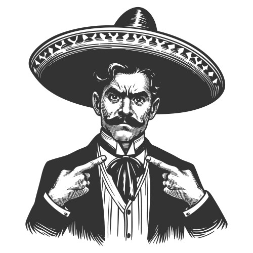 Man in sombrero pointing at mustache Vector Image