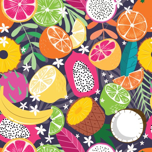 Seamless pattern with exotic tropical fruits Vector Image