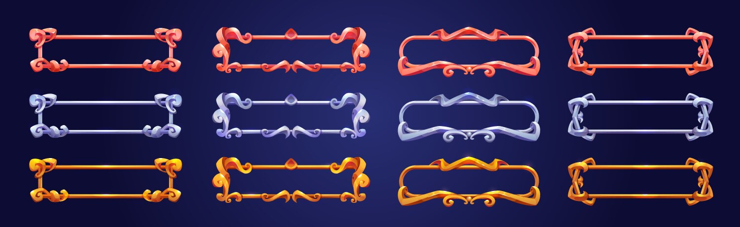 Fantasy gold and silver frames for rpg game Vector Image