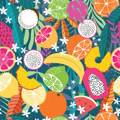 Seamless pattern with exotic tropical fruits Vector Image