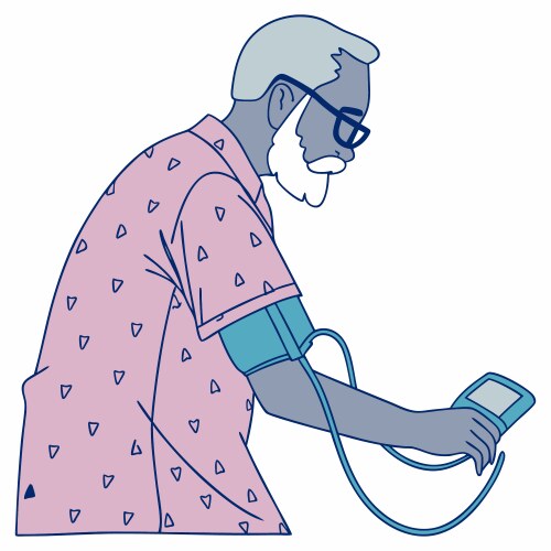 Senior man taking blood pressure reading himself Vector Image