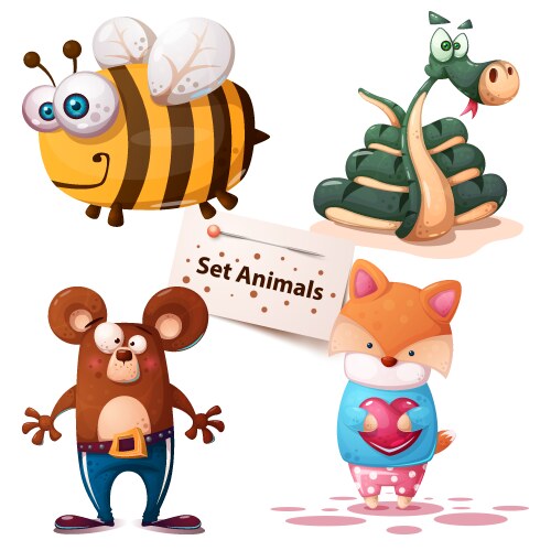 bee snake bear fox - set animals vector