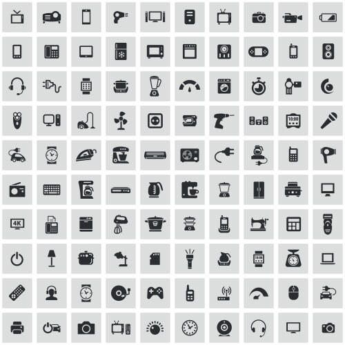 Electronics 100 icons universal set for web and ui vector image