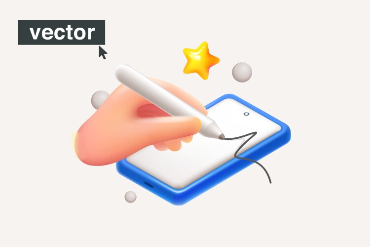 Hand holding stylus and drawing something on pad Vector Image