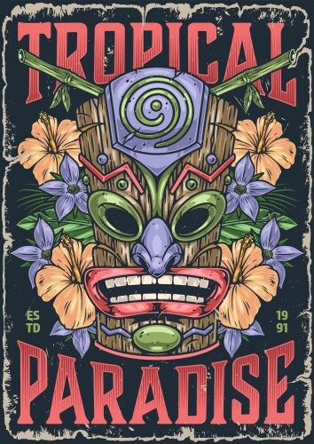 Tropical tiki mask flyer colorful Vector Image