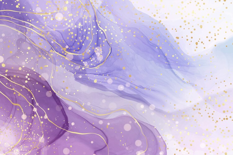 violet liquid watercolor background with golden vector