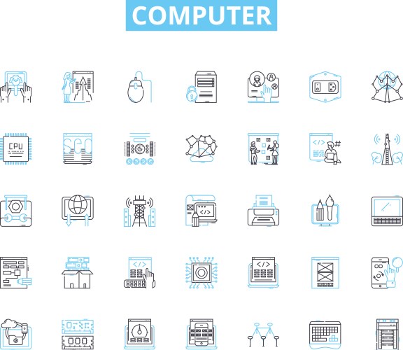 Computer linear icons set keyboard screen mouse vektorbild