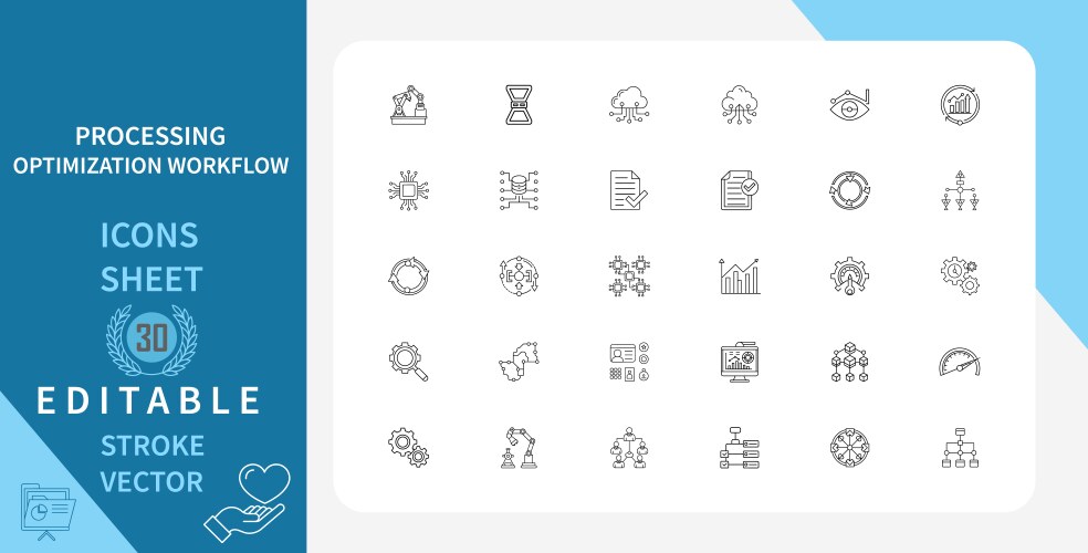 Processing optimization workflow icons set vector image