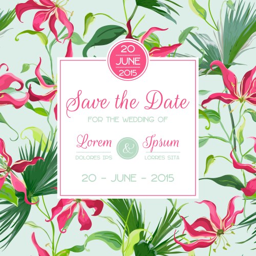 Tropical Floral Wedding Invitation Vector Image