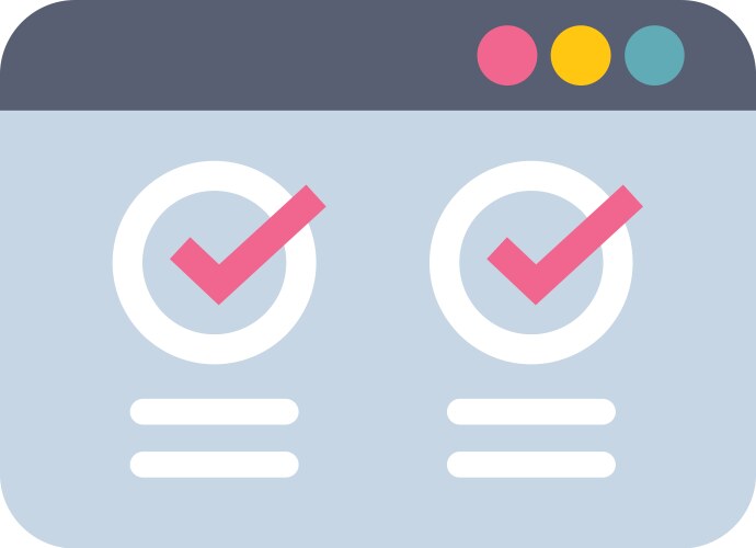 Website showing completed tasks with check mark vector image