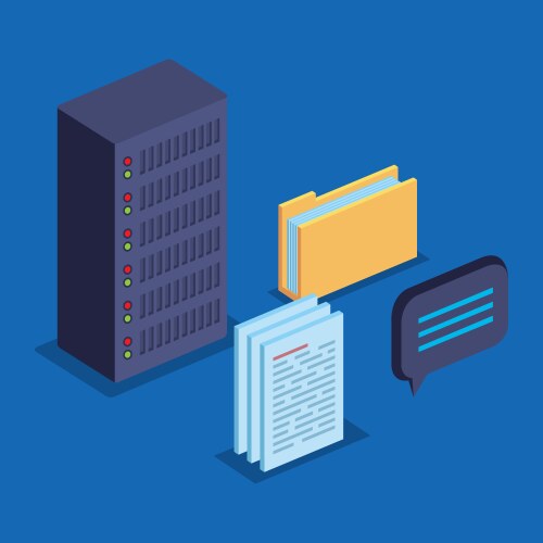 Big data server storage with documents and chat vector image