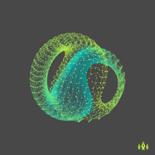 Wireframe object with lines and dots abstract 3d vector image