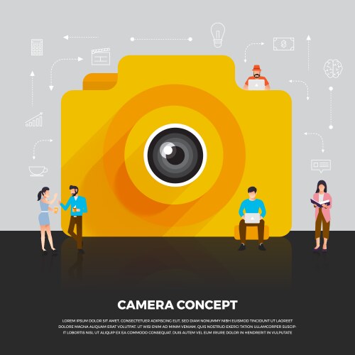 Flat design concept camera mobile group people Vector Image