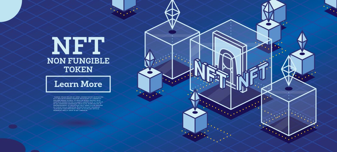 isometric nft artwork inside of transparent cube vector image