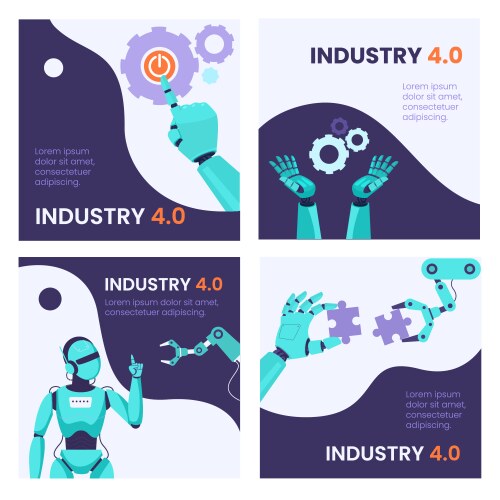Banner set of robot working with technology smart vector image
