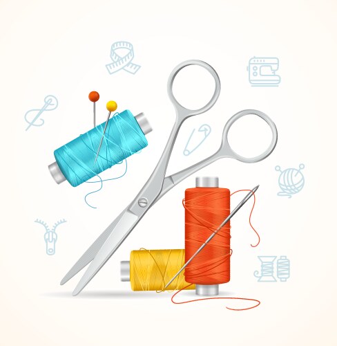 3d realistic tailor set for sewing Royalty Free Vector Image
