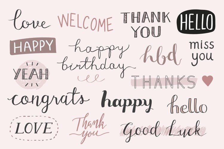 handwritten greetings typography set vector image vector image