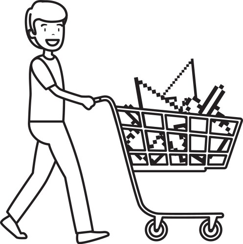 Man with shopping cart and arrows mouse pointers vector image