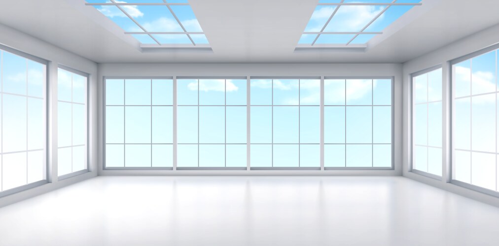 Empty white room with large windows Royalty Free Vector