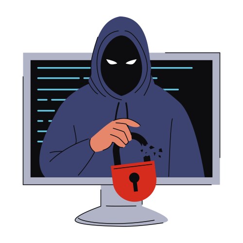 Hacker looking out from computer screen vector image