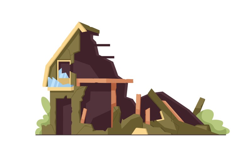 Broken house destroyed damaged collapsed building vector image