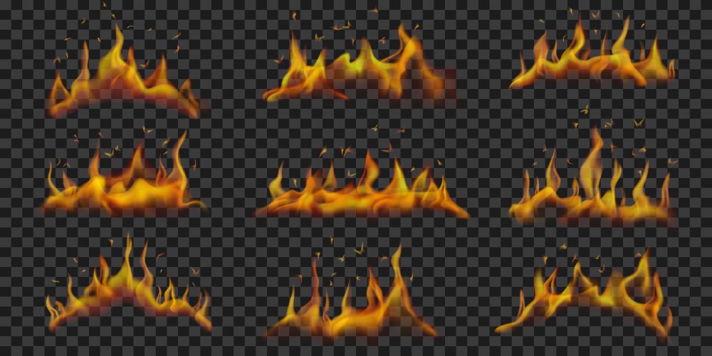 Realistic high detailed fire flames set Royalty Free Vector