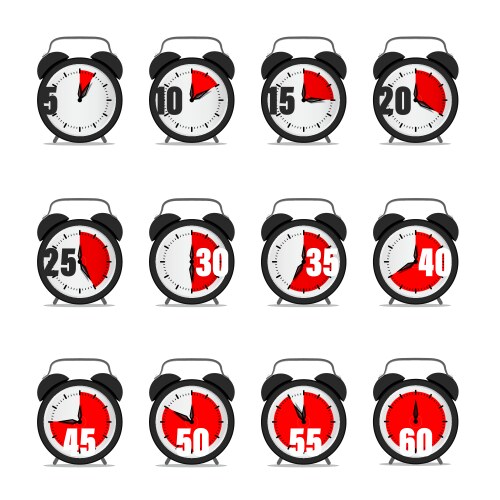 alarm clock set with time icons vector image