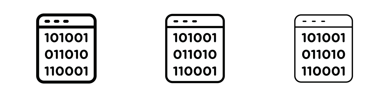 Binary code icons in three different stroke lines vector image