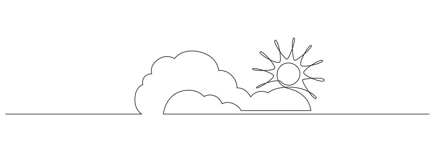 Continuous Line Cloud & Sun Vector Image