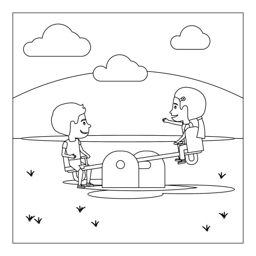 Kids on Playground Coloring Page Vector Image