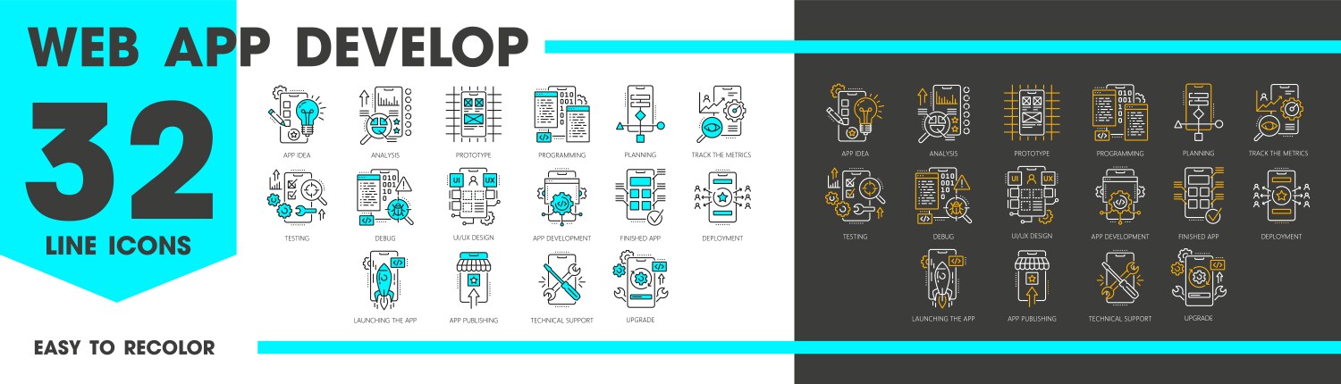 Web app development and optimization line icons vector image