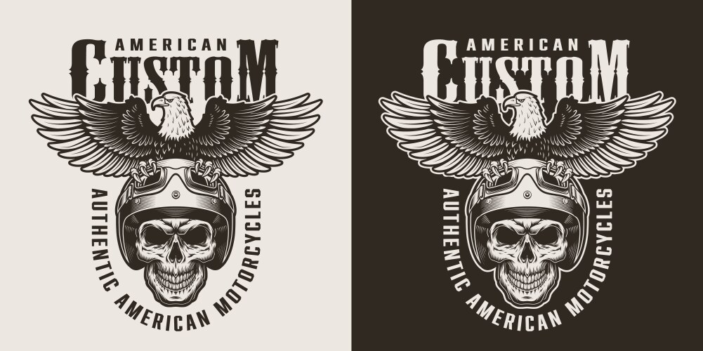 Vintage Motorcycle Badge - Skull & Eagle Vector Image