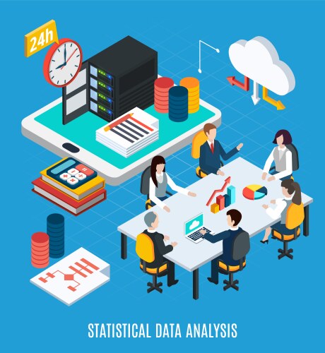 Statistical data analysis isometric background vector image