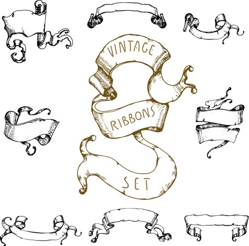 Set hand drawn doodle ribbon banner Royalty Free Vector