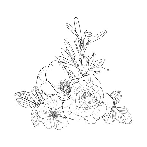 Hand drawn bunch with flowers Royalty Free Vector Image