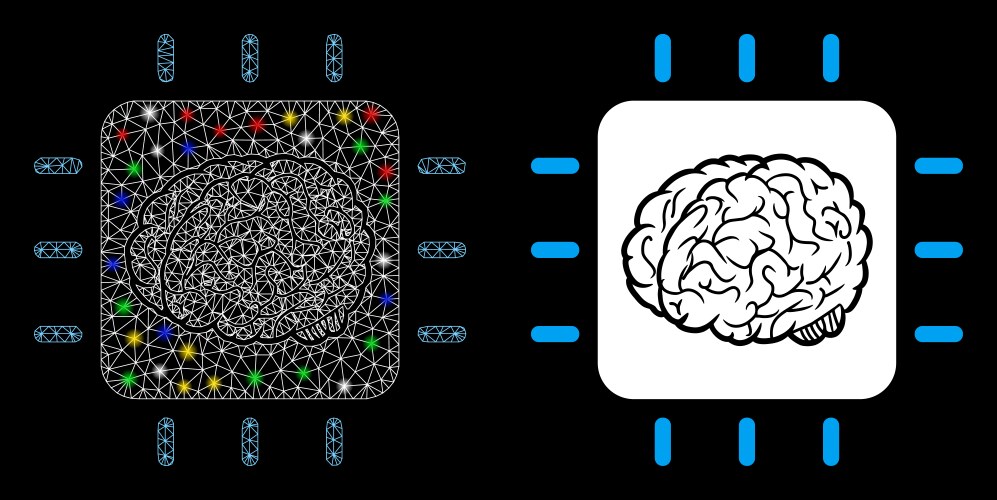 Glossy mesh 2d neural processor icon with light vector image