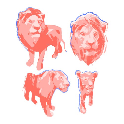 abstract graphic collection four isolated lions vector image