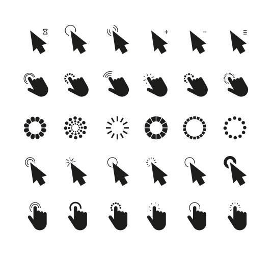 Mouse pointer cursor icons computer black vector image