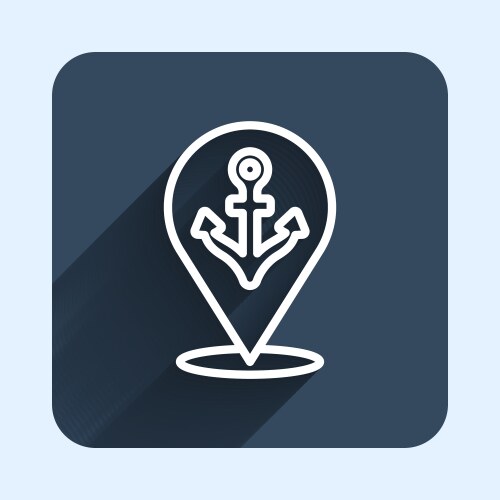 White line map pointer with anchor icon isolated vector image