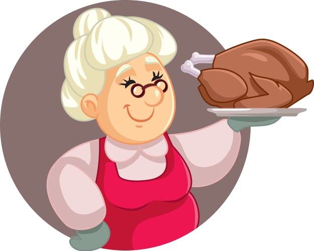 Festive Grandmother with Roasted Turkey Vector Image
