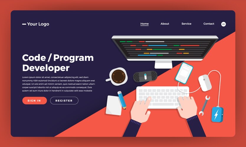 Mock-up design website flat concept coding vector image