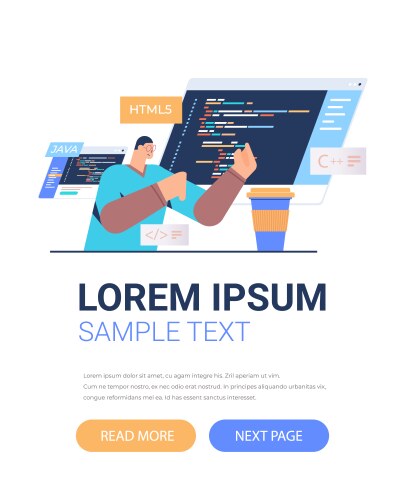 Programmer writing code for computer app vector image