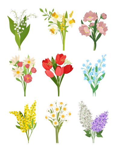 Cute Spring Floral Bouquets Vector Image