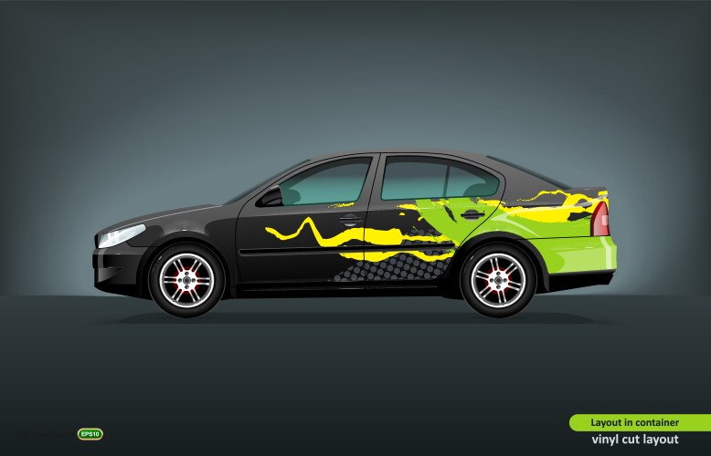 Editable sedan car decals template on a black Vector Image