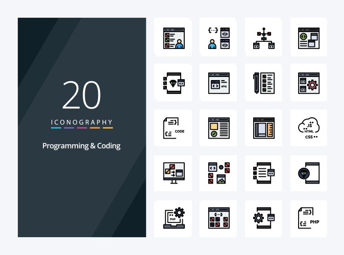 20 programming and coding line filled icon vektorbild