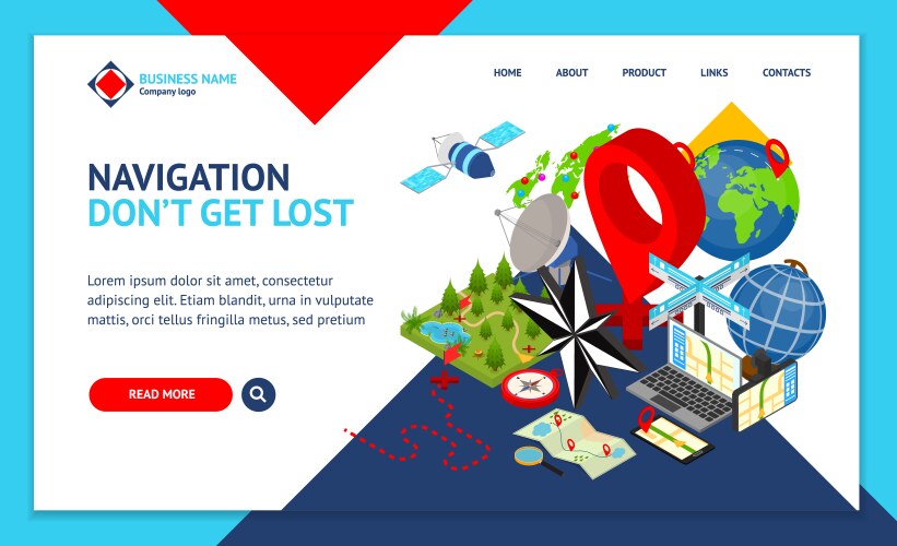 Navigation methods tools signs 3d landing web page vector image