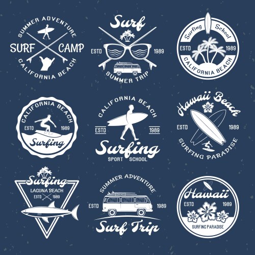 Surfing Emblems & Summer Vibes Vector Image