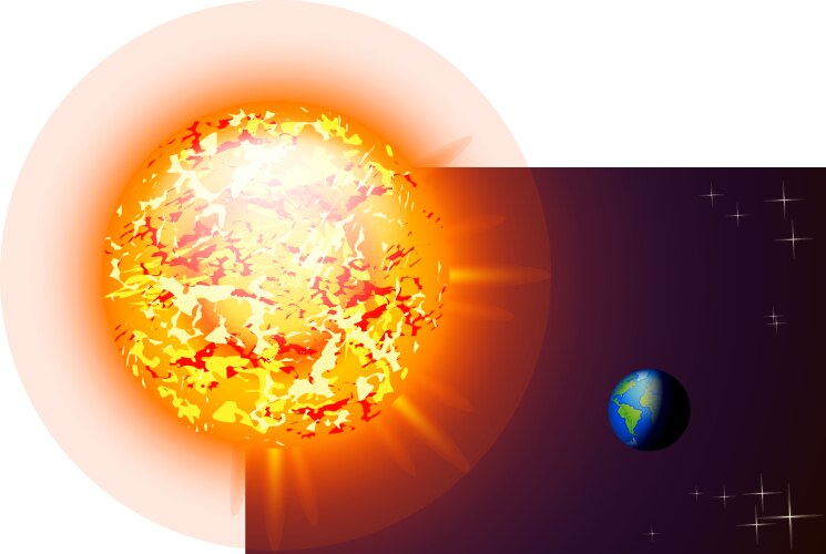 Sun star and planet earth with moon Royalty Free Vector