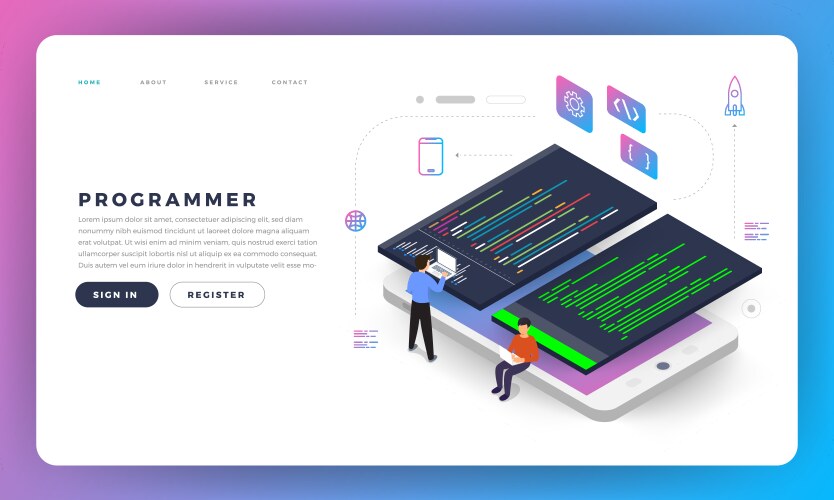 flat design concept programmer coding program vector image